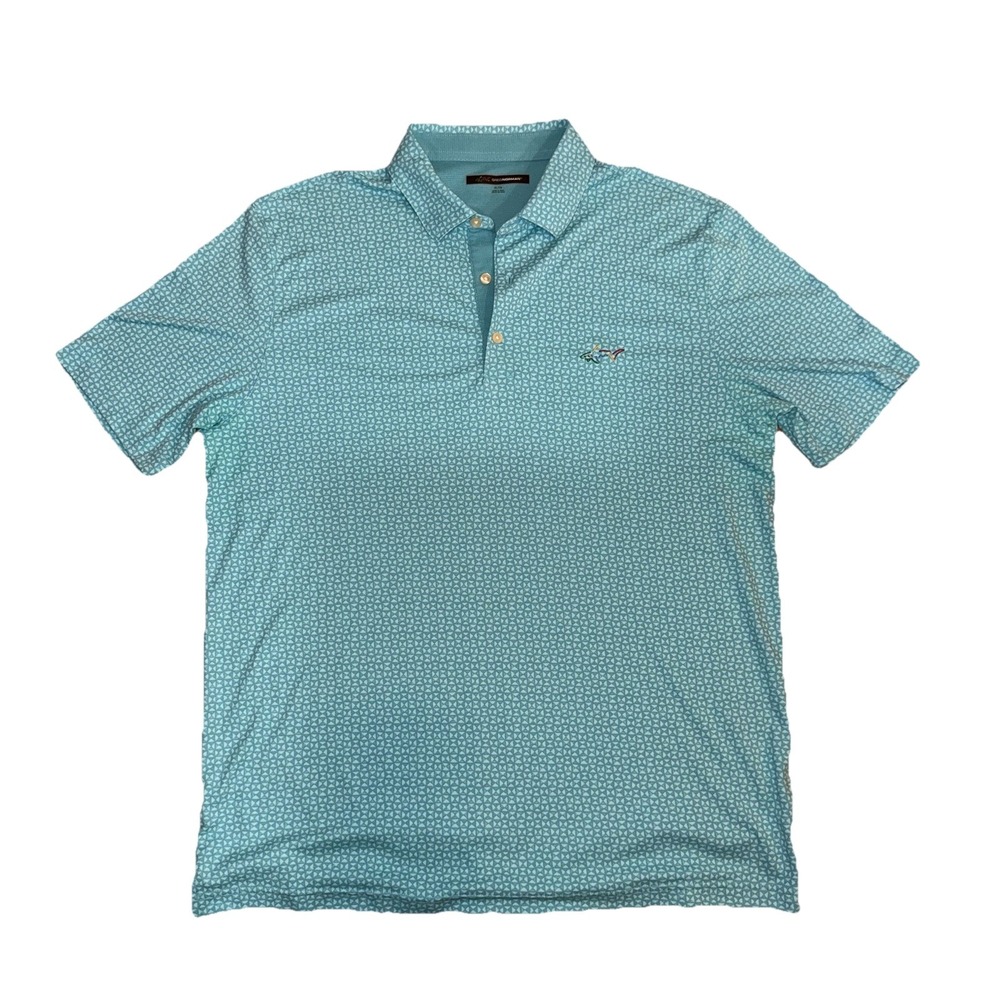 Greg Norman Play Dry Golf Polo [XL] Aqua Blue Geometric Pattern Performance MENS